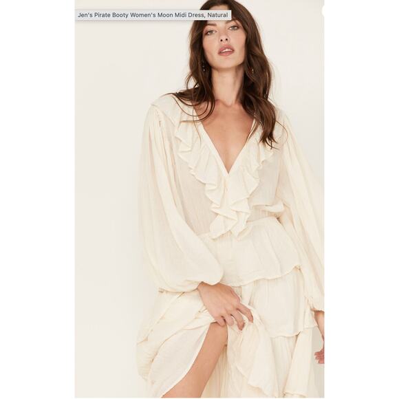 Jen's Pirate Booty Moon Maxi Dress White Ruffle Tiered Long Sleeve Sz XS - Picture 4 of 14